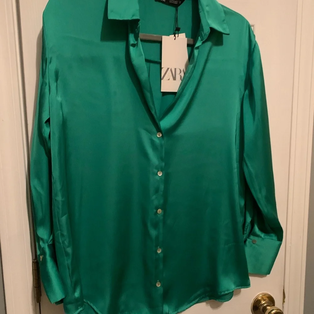 Zara Vibrant Green Button Down Shirt - Picture 3 of 6